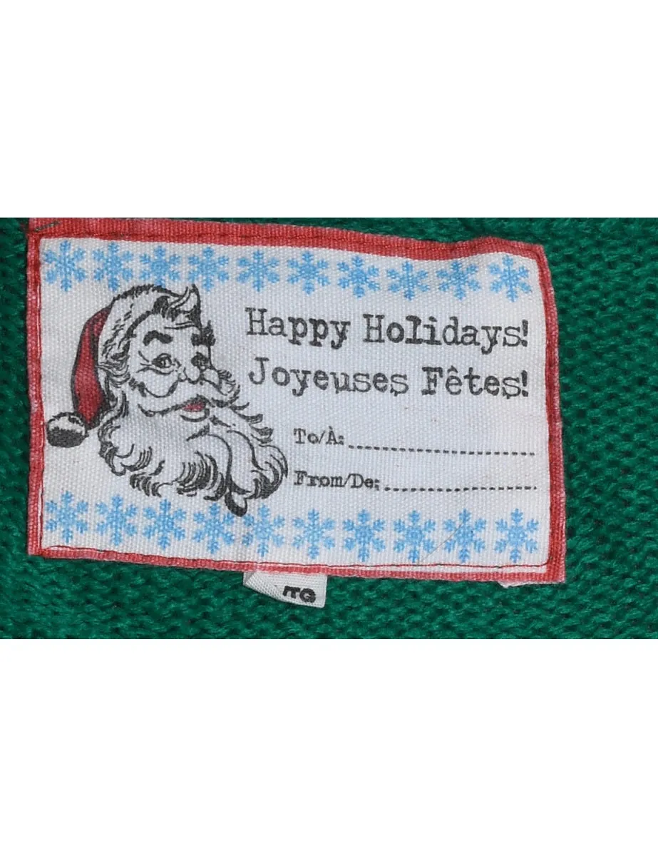 Snowman Design Green Knit Christmas Jumper - XL