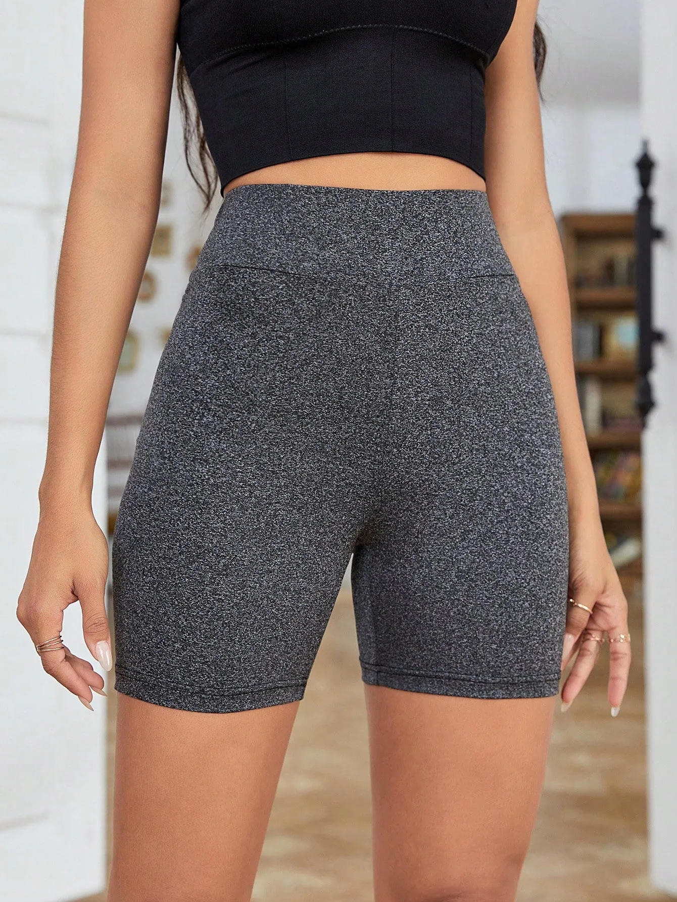 Solid Wideband Waist Biker Shorts
