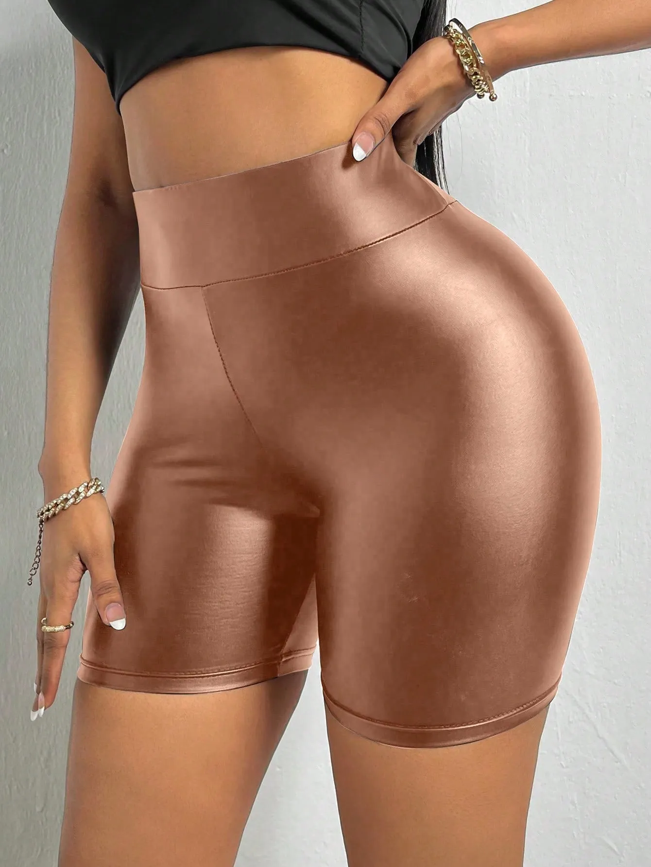 Solid Wideband Waist Biker Shorts
