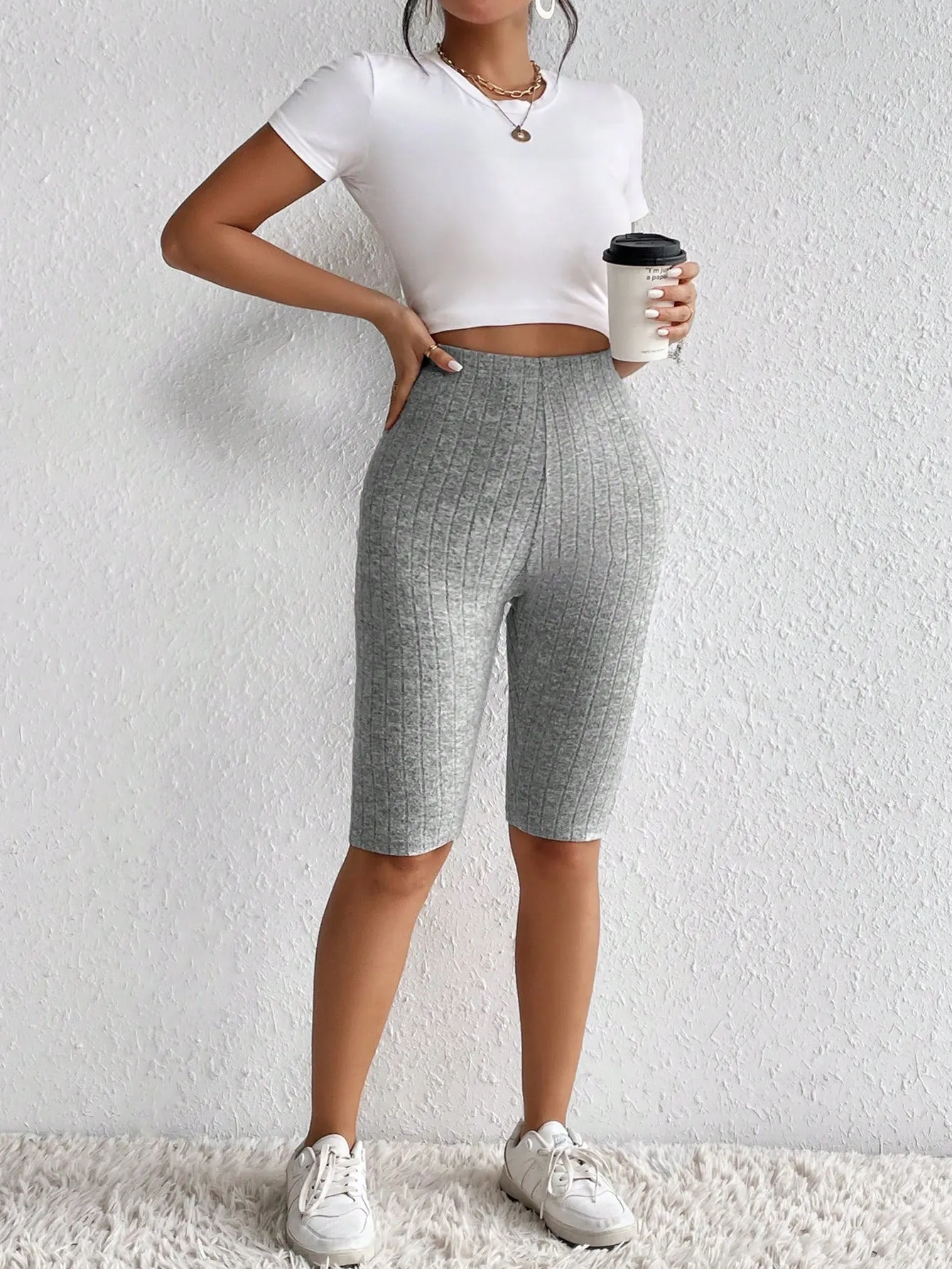 Solid Wideband Waist Biker Shorts