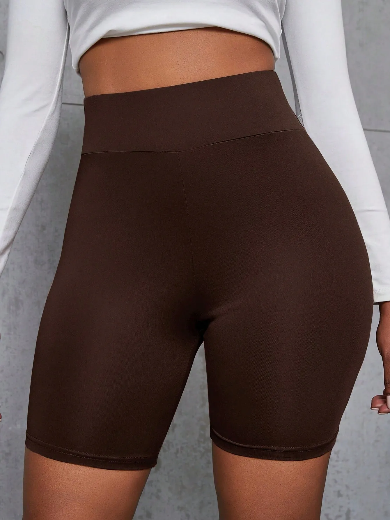 Solid Wideband Waist Biker Shorts