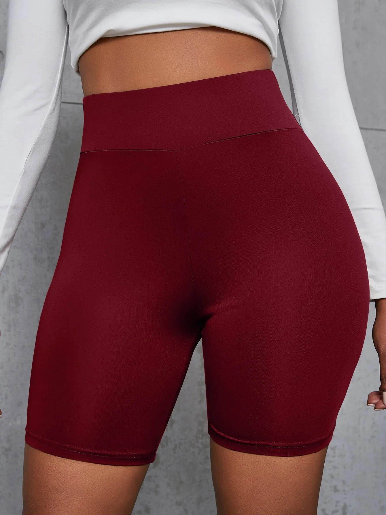 Solid Wideband Waist Biker Shorts