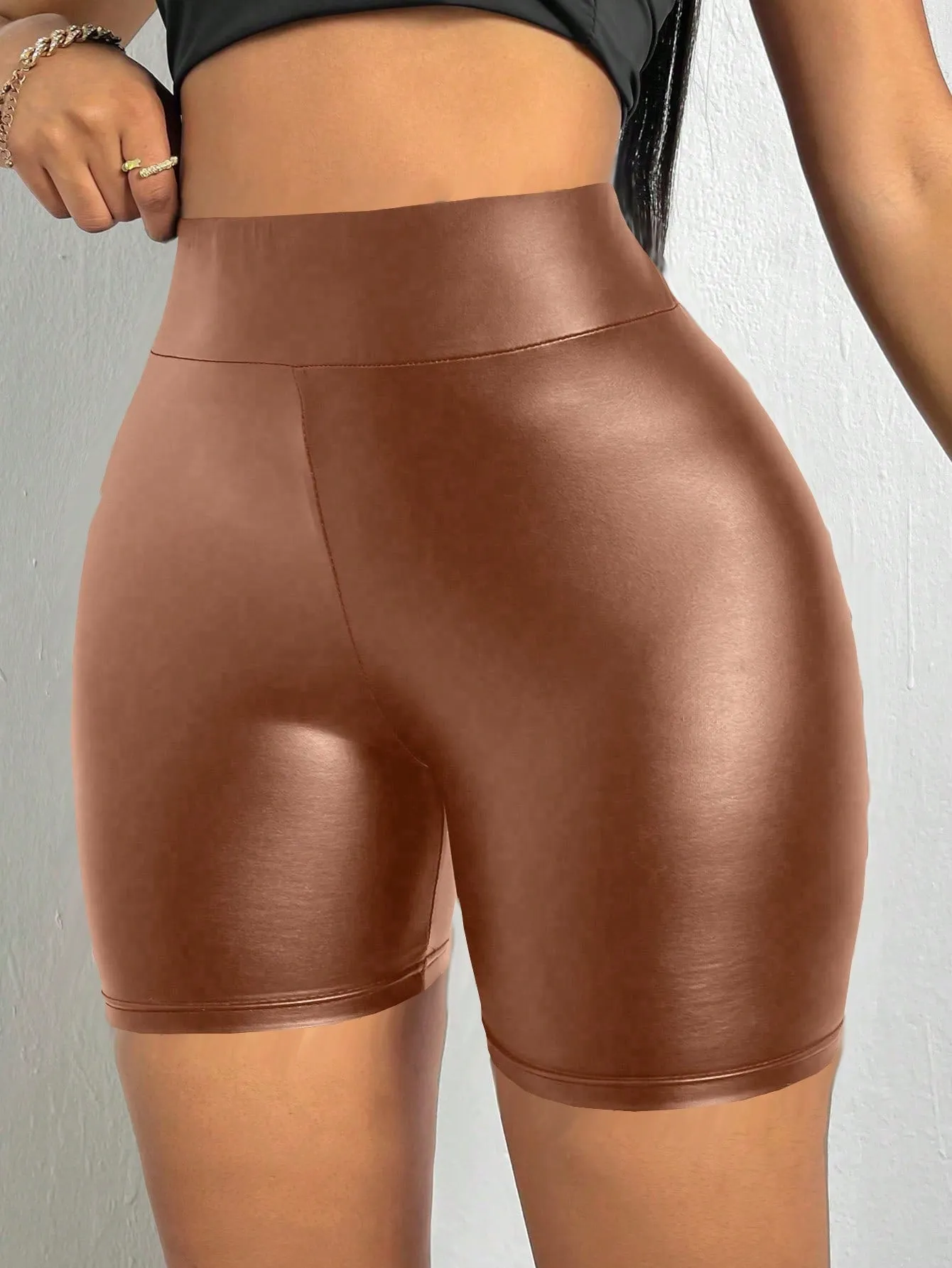 Solid Wideband Waist Biker Shorts