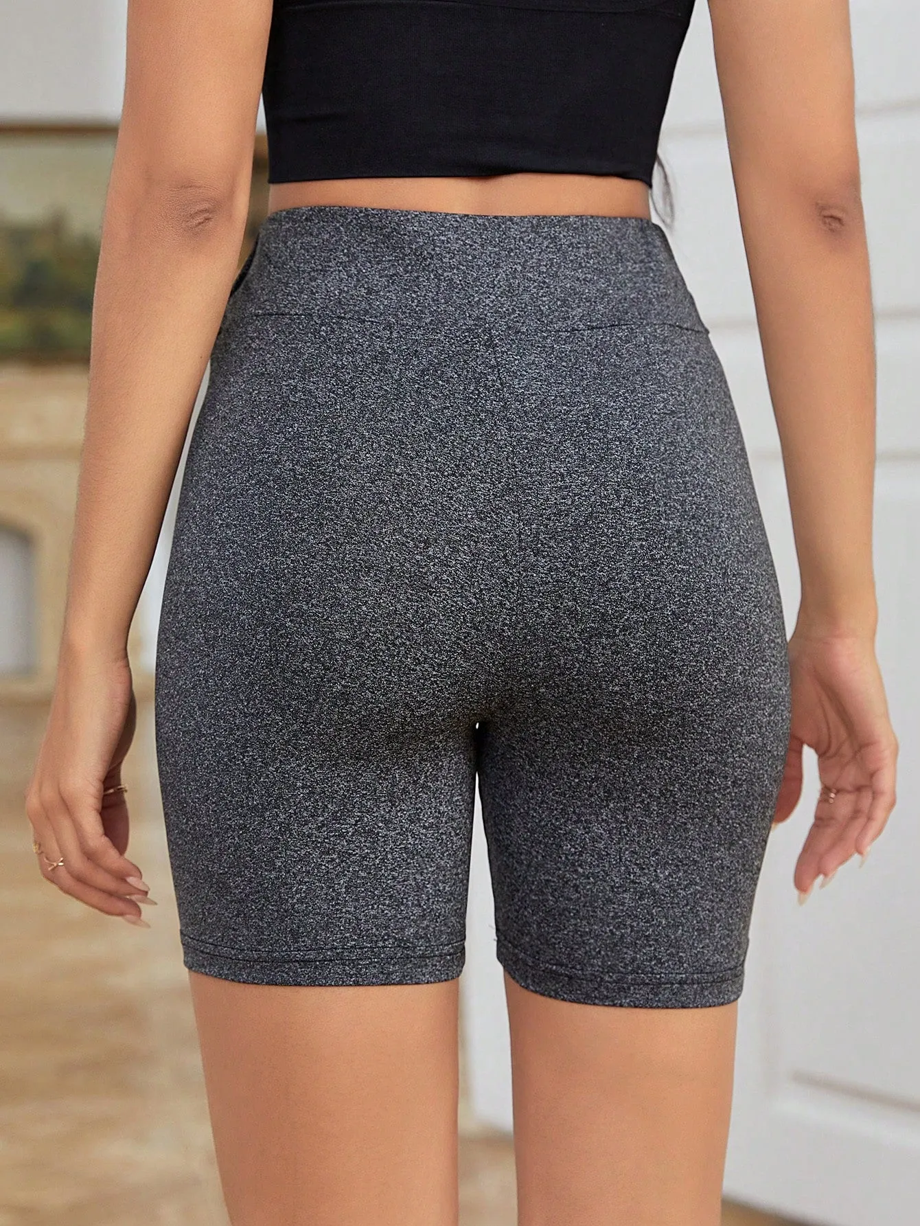 Solid Wideband Waist Biker Shorts