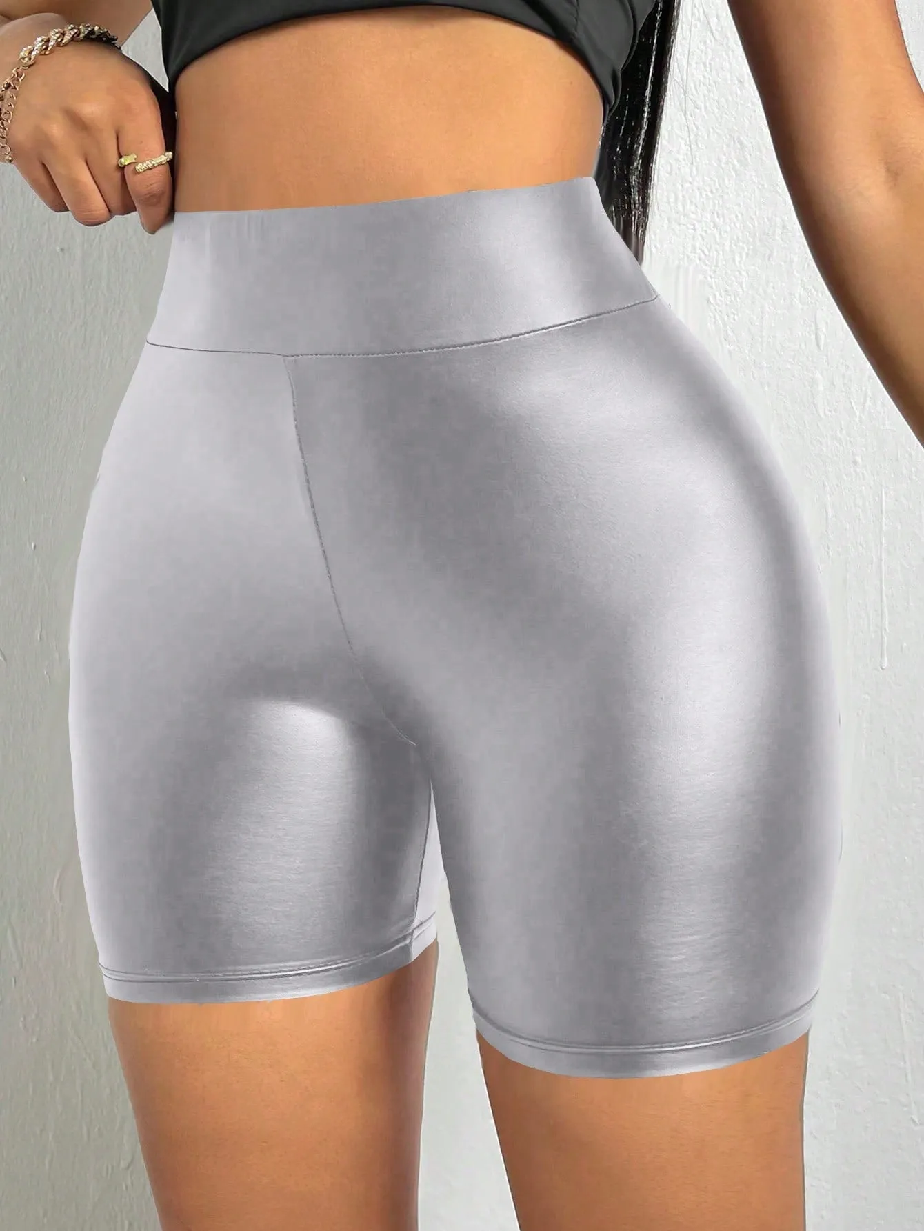 Solid Wideband Waist Biker Shorts