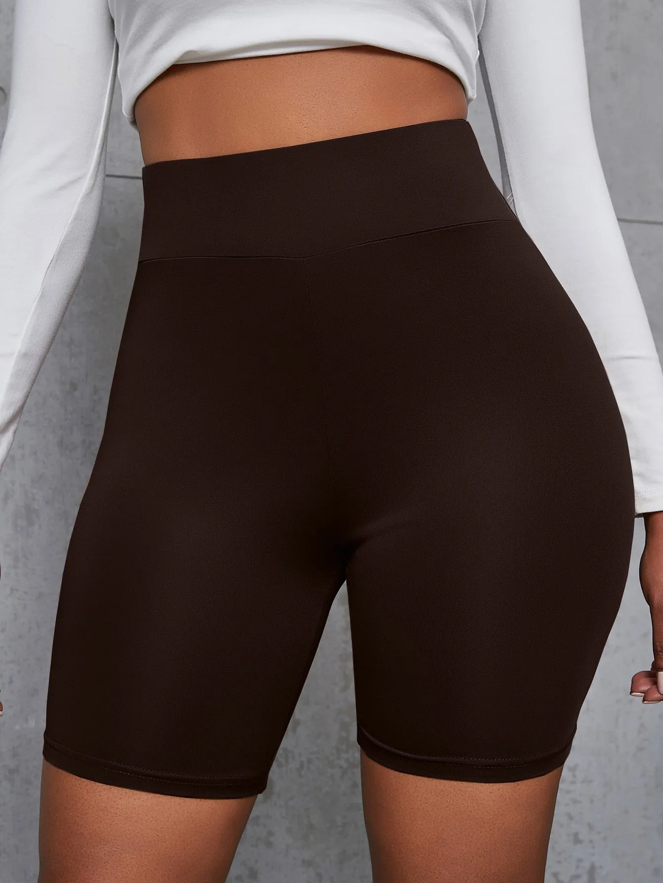 Solid Wideband Waist Biker Shorts