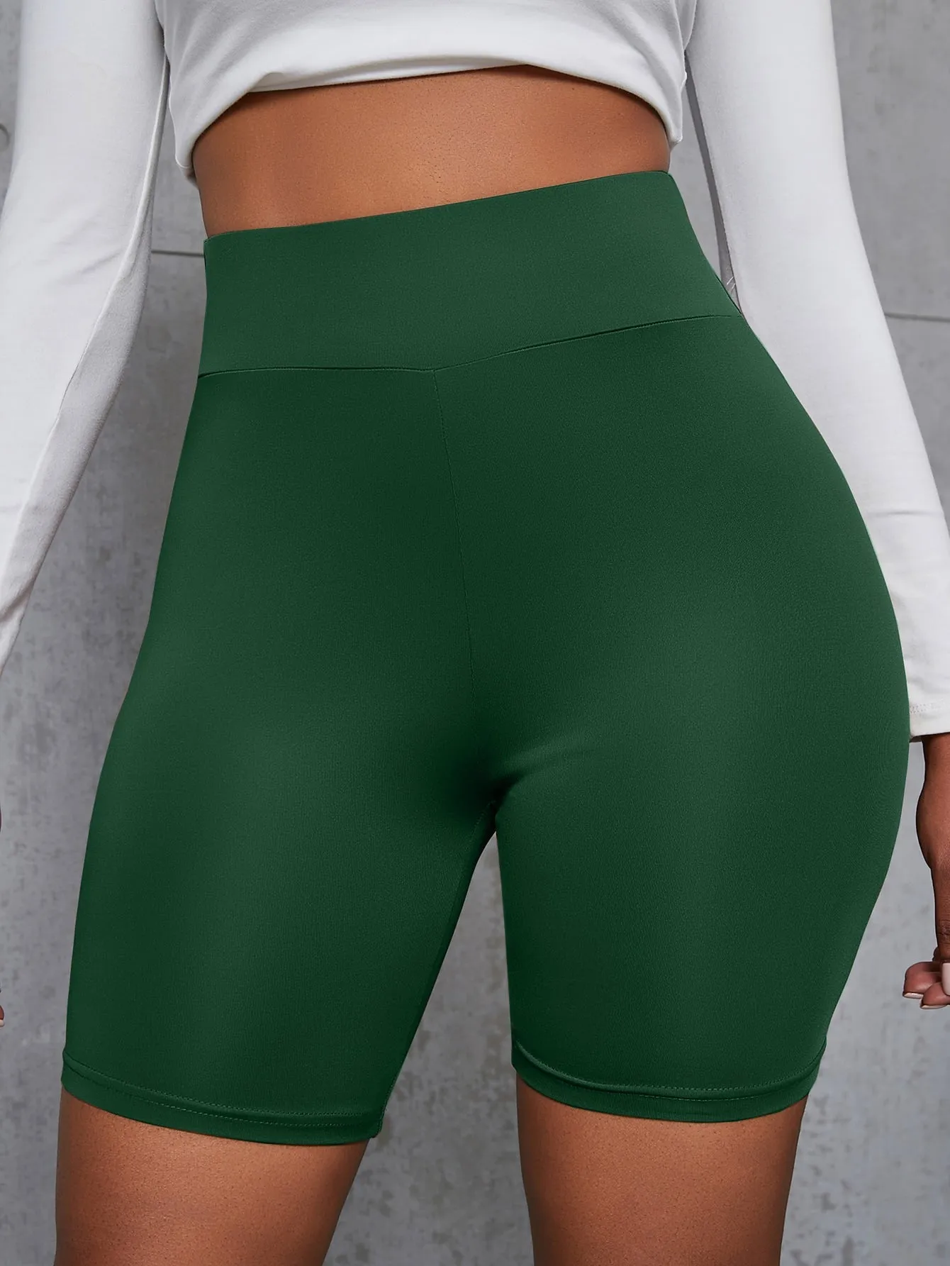 Solid Wideband Waist Biker Shorts