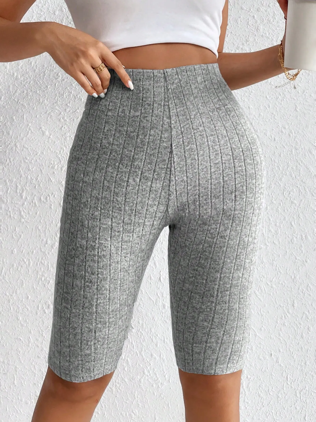Solid Wideband Waist Biker Shorts