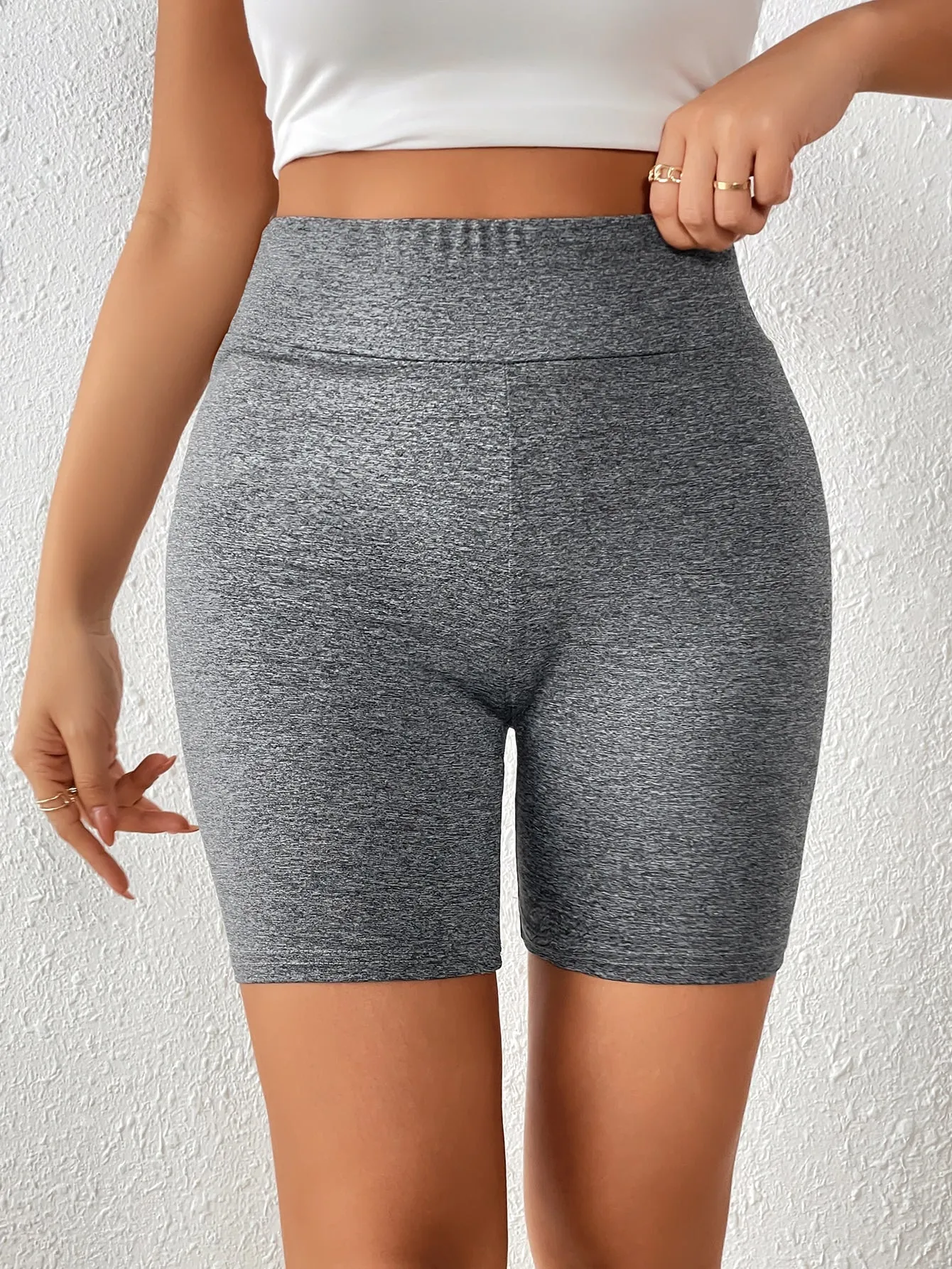 Solid Wideband Waist Biker Shorts