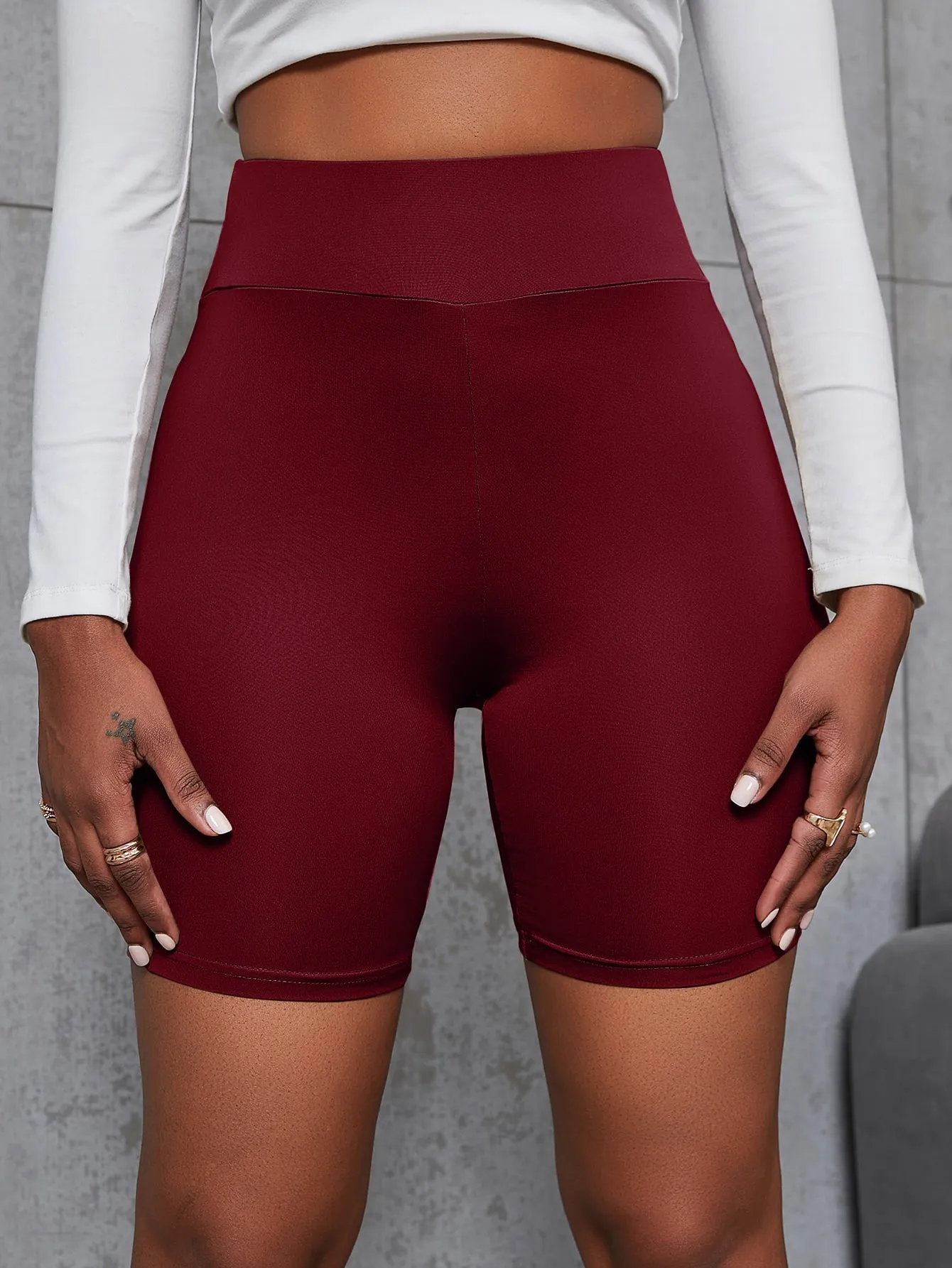 Solid Wideband Waist Biker Shorts