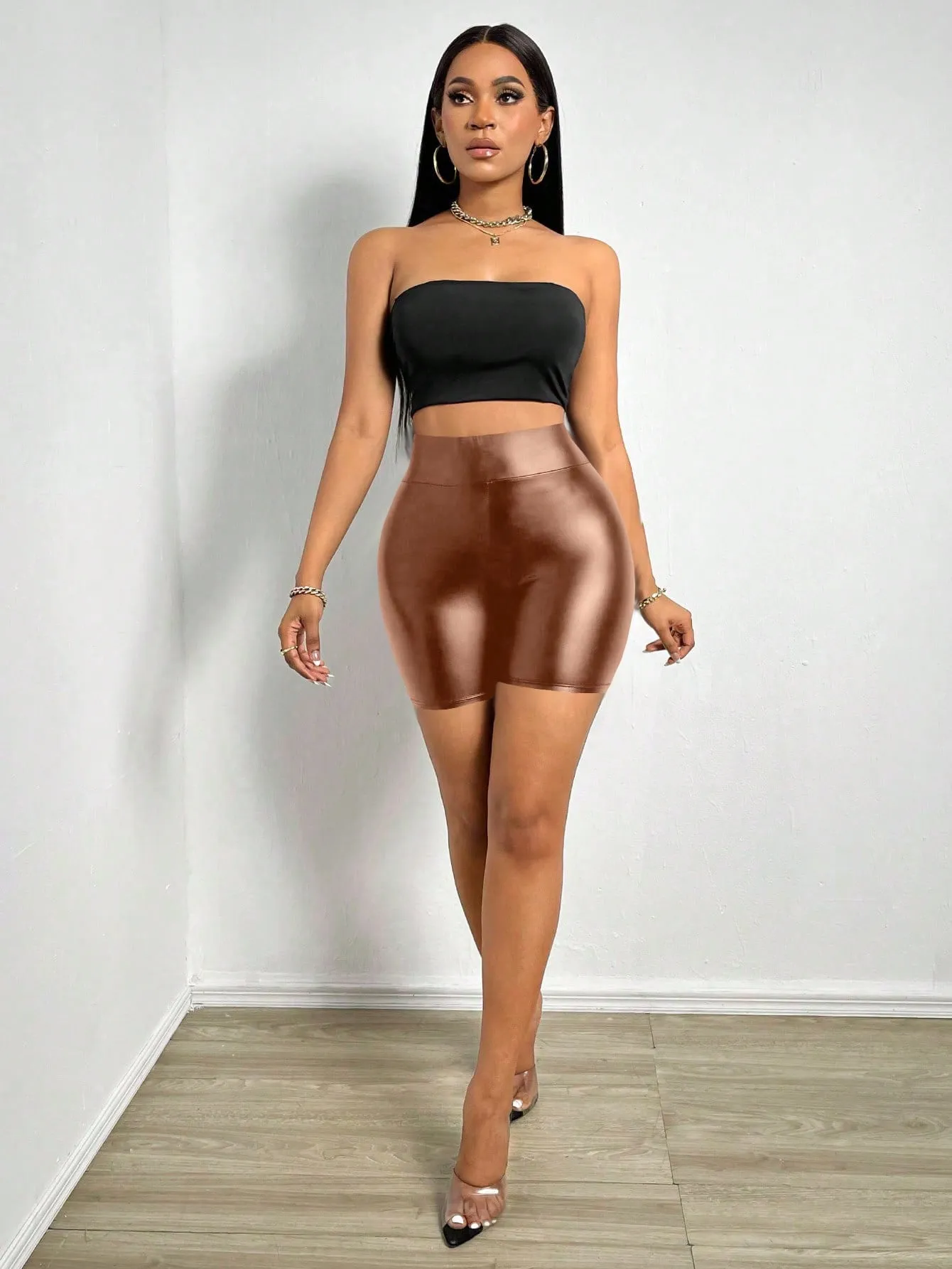 Solid Wideband Waist Biker Shorts