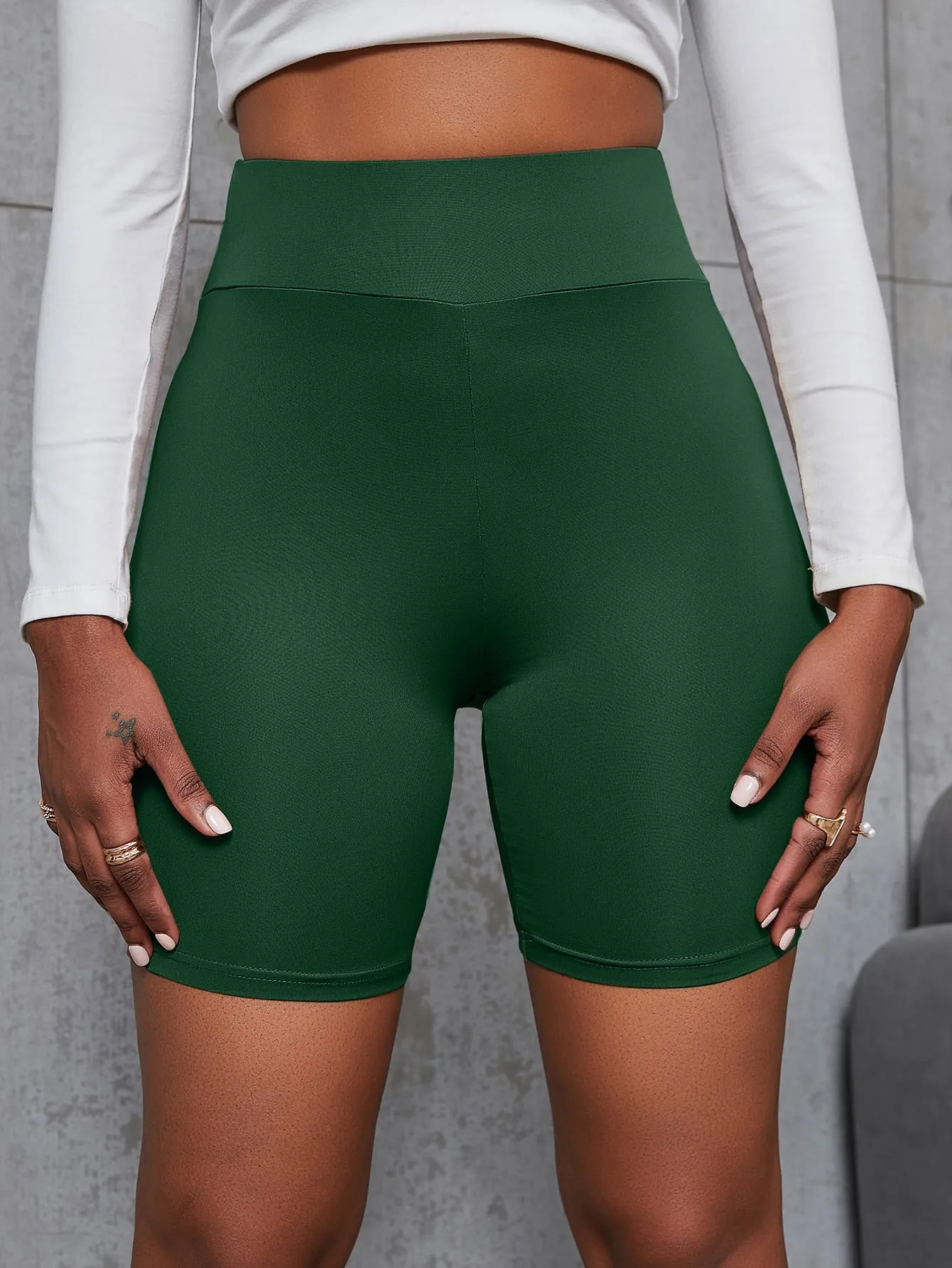 Solid Wideband Waist Biker Shorts