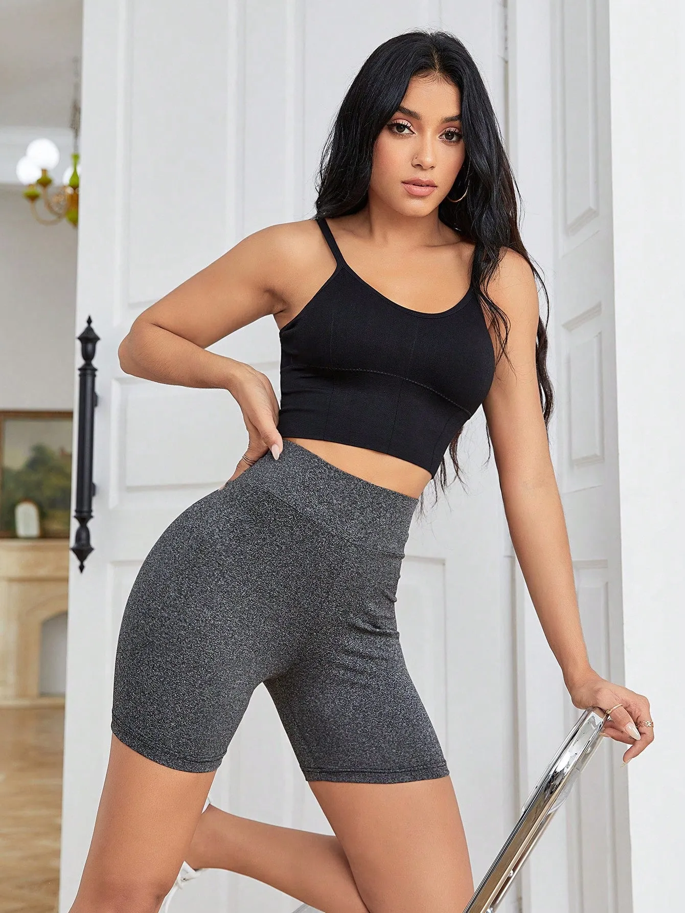 Solid Wideband Waist Biker Shorts