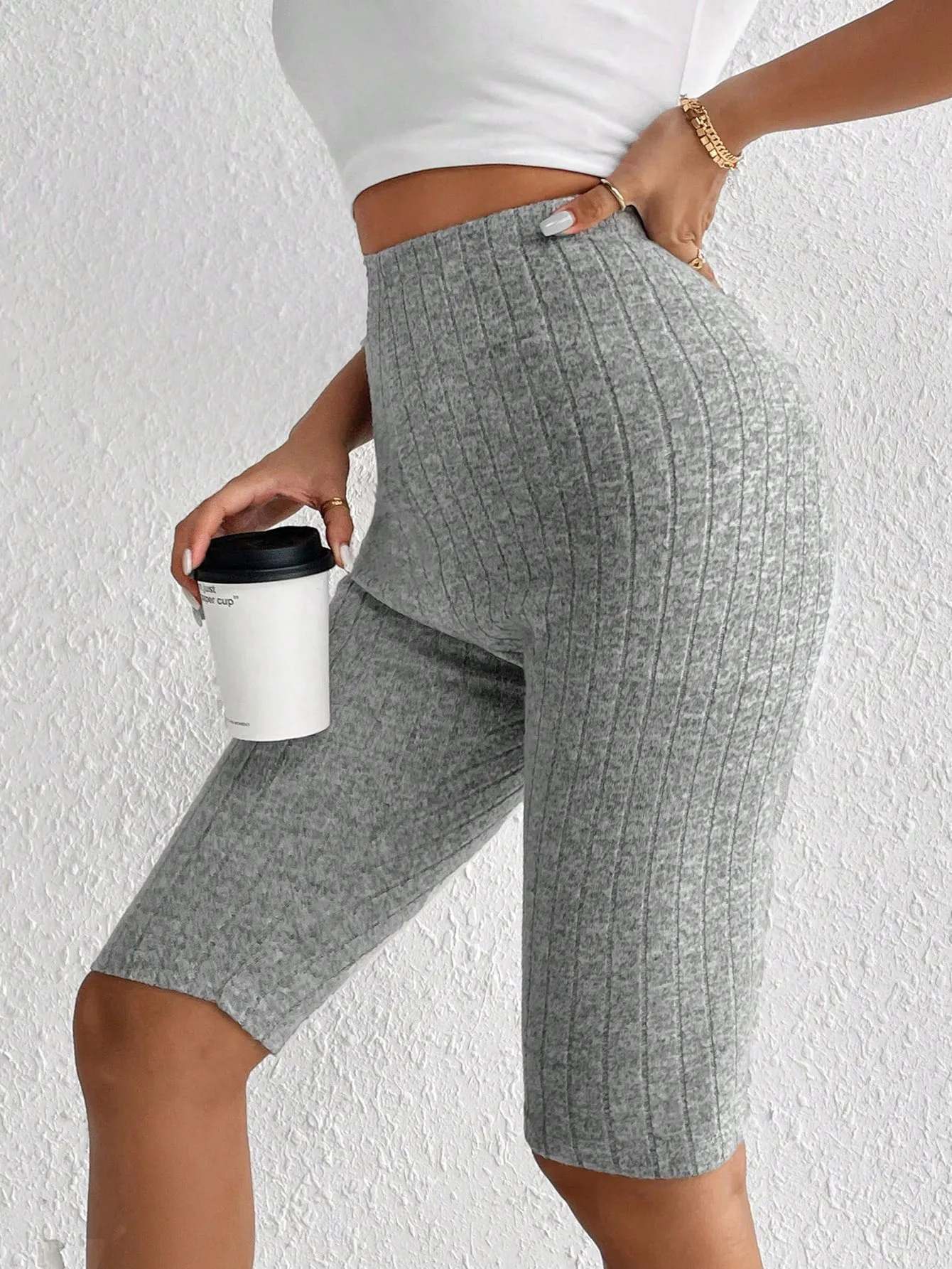 Solid Wideband Waist Biker Shorts