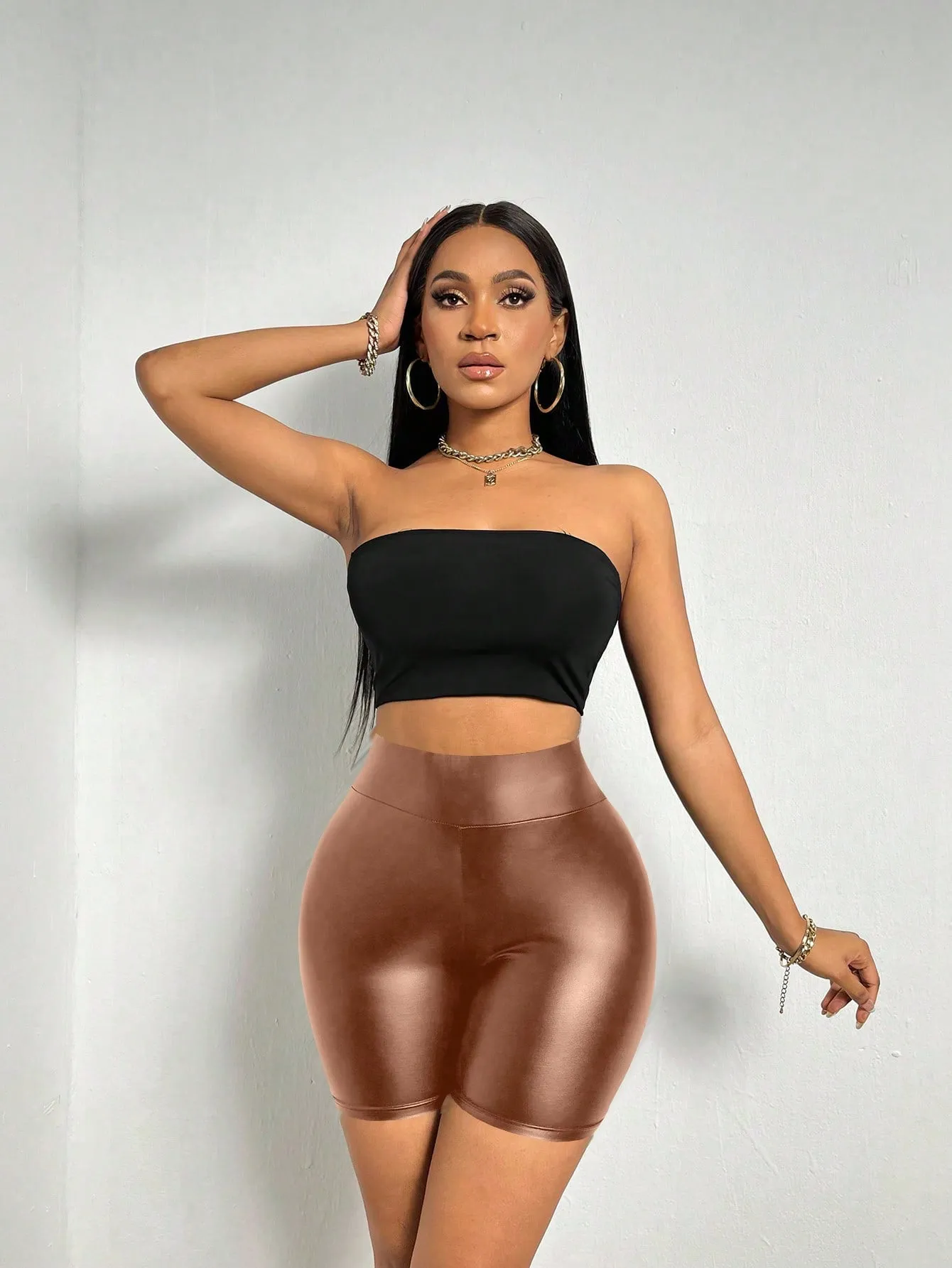 Solid Wideband Waist Biker Shorts