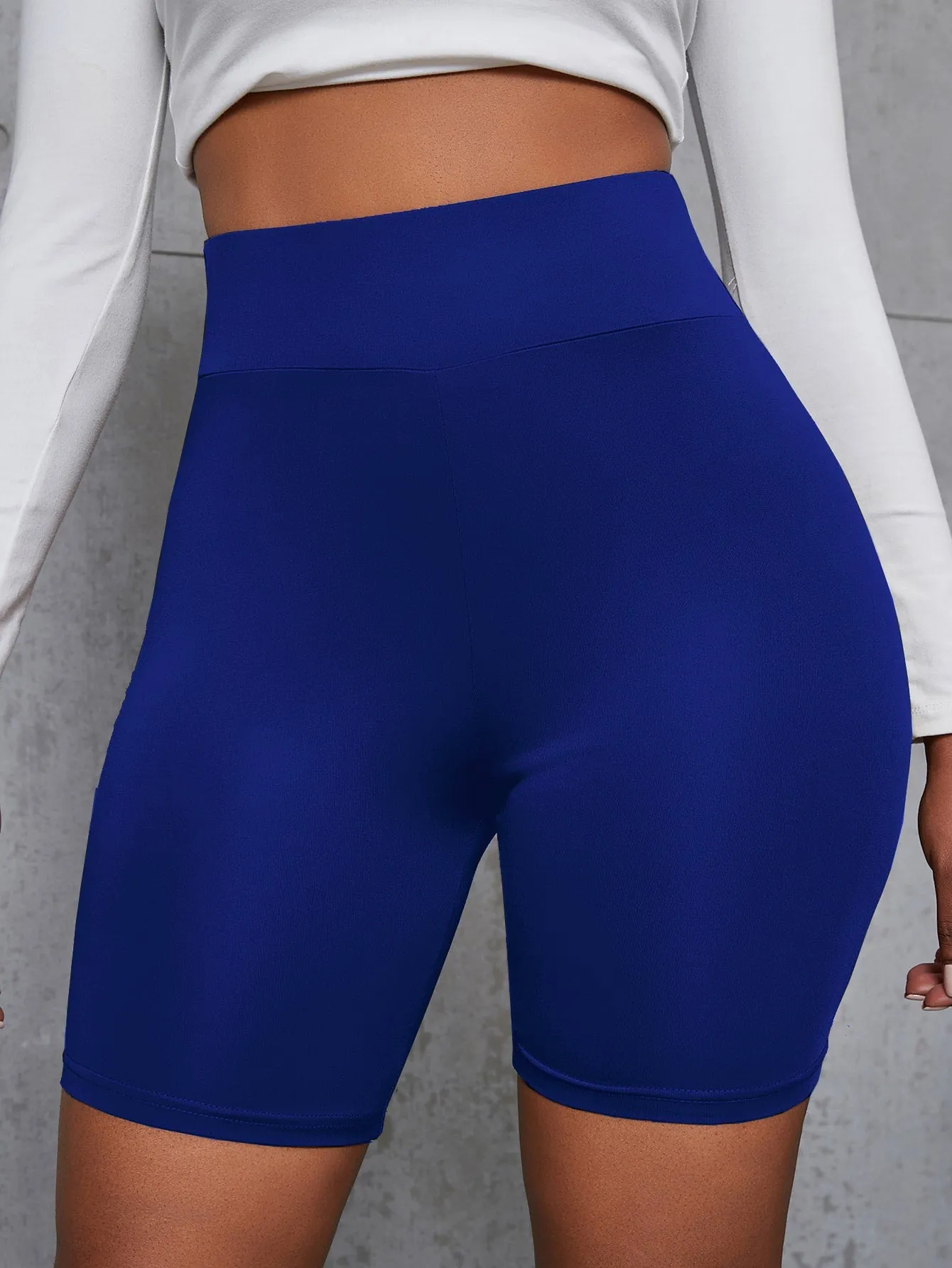 Solid Wideband Waist Biker Shorts
