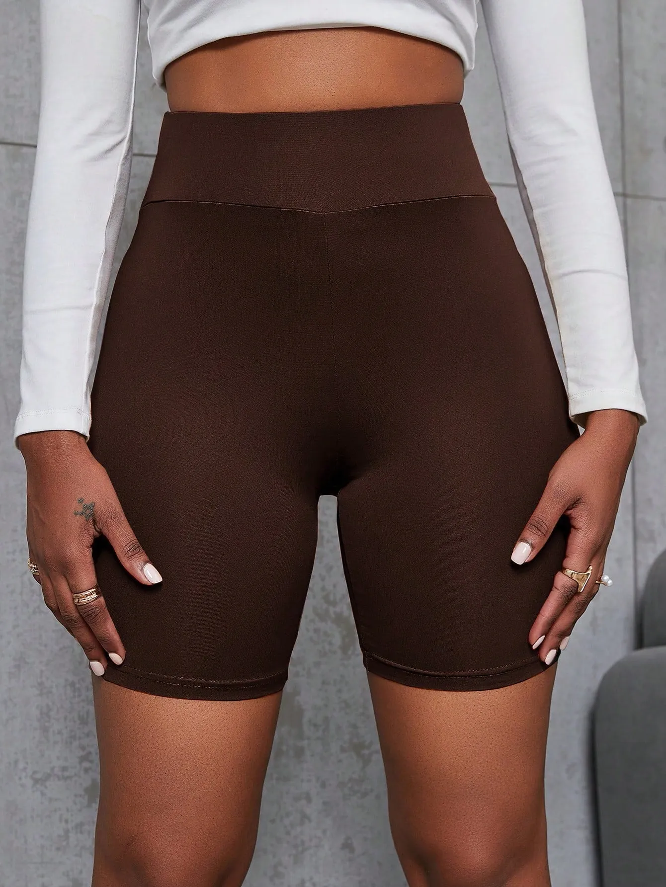 Solid Wideband Waist Biker Shorts