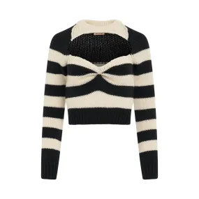 Striped Cropped Sweater in Stone White