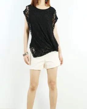 Womens short sleeve hoodie Top, lace modal t-shirt, customized T-shirt, asymmetry clothing, Boho t-shirt, Sleeveless top(Y3118S)